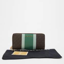 Pre Owned Michael Kors Multicolor Signature Coated Canvas Striped Zip Around Wallet