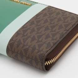 Pre Owned Michael Kors Multicolor Signature Coated Canvas Striped Zip Around Wallet