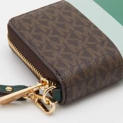 Pre Owned Michael Kors Multicolor Signature Coated Canvas Striped Zip Around Wallet