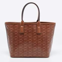 Pre Owned Michael Kors Brown Signature Coated Canvas and Leather Jodie Tote