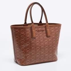 Pre Owned Michael Kors Brown Signature Coated Canvas and Leather Jodie Tote