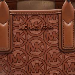 Pre Owned Michael Kors Brown Signature Coated Canvas and Leather Jodie Tote