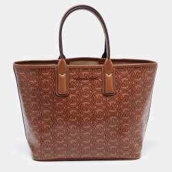 Pre Owned Michael Kors Brown Signature Coated Canvas and Leather Jodie Tote