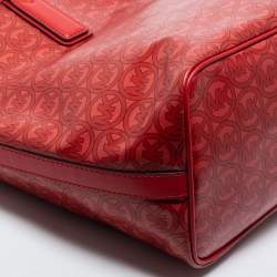 Pre Owned Michael Kors Red Signature Coated Canvas and Leather Jodie Tote