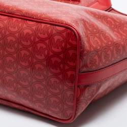 Pre Owned Michael Kors Red Signature Coated Canvas and Leather Jodie Tote