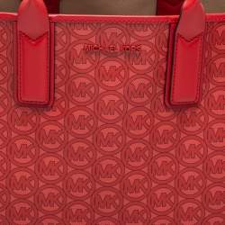 Pre Owned Michael Kors Red Signature Coated Canvas and Leather Jodie Tote