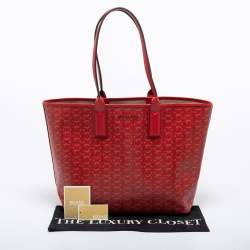 Pre Owned Michael Kors Red Signature Coated Canvas and Leather Jodie Tote