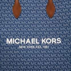 Pre Owned Michael Kors Blue/Brown Signature Denim and Leather Large Mirella Tote