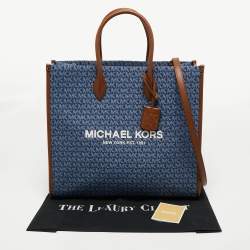 Pre Owned Michael Kors Blue/Brown Signature Denim and Leather Large Mirella Tote