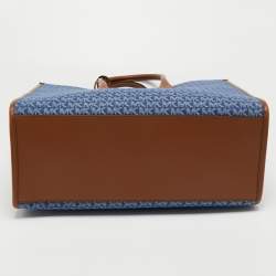 Pre Owned Michael Kors Blue/Brown Signature Denim and Leather Large Mirella Tote