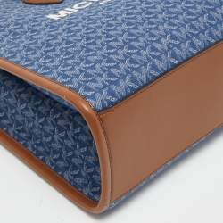 Pre Owned Michael Kors Blue/Brown Signature Denim and Leather Medium Mirella Tote