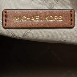 Pre Owned Michael Kors Blue/Brown Signature Denim and Leather Medium Mirella Tote