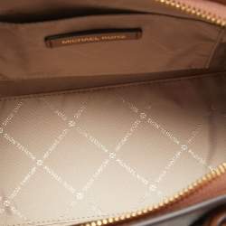 Pre Owned Michael Kors Brown/Tan Signature Canvas and Leather Small Avril Satchel