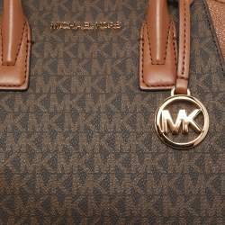 Pre Owned Michael Kors Brown/Tan Signature Canvas and Leather Small Avril Satchel
