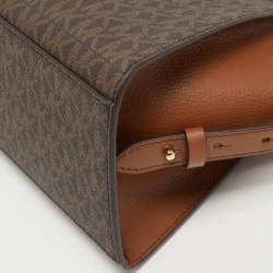 Pre Owned Michael Kors Brown/Tan Signature Canvas and Leather Small Avril Satchel