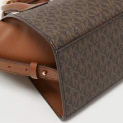 Pre Owned Michael Kors Brown/Tan Signature Canvas and Leather Small Avril Satchel