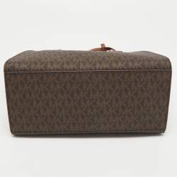 Pre Owned Michael Kors Brown/Tan Signature Canvas and Leather Small Avril Satchel