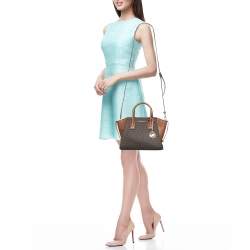 Pre Owned Michael Kors Brown/Tan Signature Canvas and Leather Small Avril Satchel