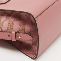 Pre Owned Michael Kors Pink Signature Leather and Suede Small Avril Satchel