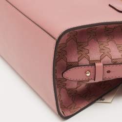 Pre Owned Michael Kors Pink Signature Leather and Suede Small Avril Satchel