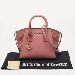 Pre Owned Michael Kors Pink Signature Leather and Suede Small Avril Satchel