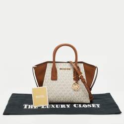 مملوكة مسبقًا Michael Kors Brown/Off White Signature Coated Canvas and Leather Avril Satchel
