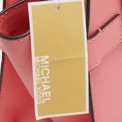 Pre Owned Michael Kors Pink Faux Leather Medium Carmen Belted Flap Satchel