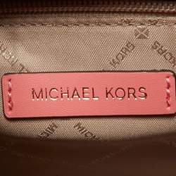 Pre Owned Michael Kors Pink Faux Leather Medium Carmen Belted Flap Satchel