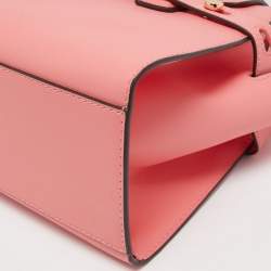 Pre Owned Michael Kors Pink Faux Leather Medium Carmen Belted Flap Satchel