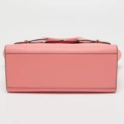 Pre Owned Michael Kors Pink Faux Leather Medium Carmen Belted Flap Satchel