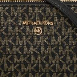 مملوكة مسبقًا Michael Kors Black Signature Coated Canvas and Leather Dome Crossbody Bag