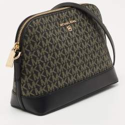 مملوكة مسبقًا Michael Kors Black Signature Coated Canvas and Leather Dome Crossbody Bag