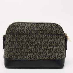 مملوكة مسبقًا Michael Kors Black Signature Coated Canvas and Leather Dome Crossbody Bag