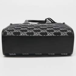 Pre Owned Michael Kors Black/white Signature Canvas and Leather Small Mirella Tote