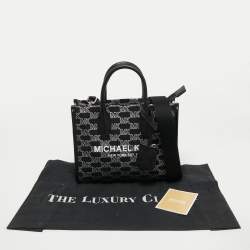 Pre Owned Michael Kors Black/white Signature Canvas and Leather Small Mirella Tote