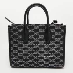 Pre Owned Michael Kors Black/white Signature Canvas and Leather Small Mirella Tote