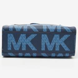 Pre Owned Michael Kors Navy Blue Signature Coated Canvas Large Kenly North South Tote