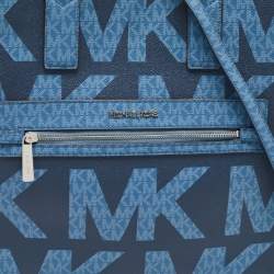 Pre Owned Michael Kors Navy Blue Signature Coated Canvas Large Kenly North South Tote