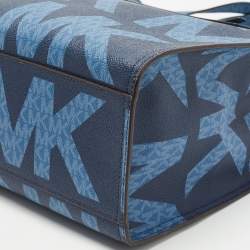 Pre Owned Michael Kors Navy Blue Signature Coated Canvas Large Kenly North South Tote