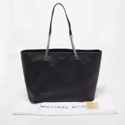 Pre Owned Michael Kors Black Leather Medium Jet Set Travel Chain Tote