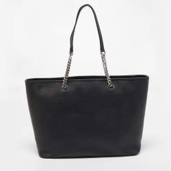 Pre Owned Michael Kors Black Leather Medium Jet Set Travel Chain Tote