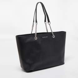 Pre Owned Michael Kors Black Leather Medium Jet Set Travel Chain Tote