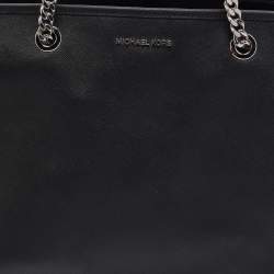 Pre Owned Michael Kors Black Leather Medium Jet Set Travel Chain Tote