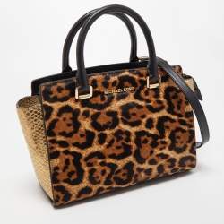 Pre Owned Michael Kors Multicolor Leopard Calf Hair and Python Effect Medium Selma Satchel