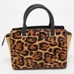 Pre Owned Michael Kors Multicolor Leopard Calf Hair and Python Effect Medium Selma Satchel