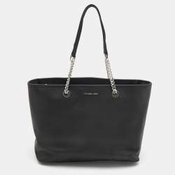 مملوكة مسبقًا Michael Kors Black Leather Medium Jet Set Travel Chain Tote