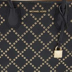 Pre Owned Michael Kors Black Leather Small Stud & Grommet Mercer Convertible Tote