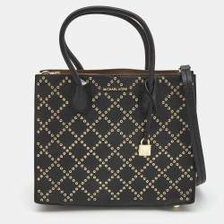 Pre Owned Michael Kors Black Leather Small Stud & Grommet Mercer Convertible Tote