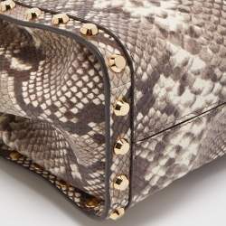 Pre Owned Michael Kors Beige Python Embossed Leather Medium Newbury Tote