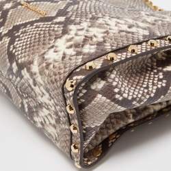 Pre Owned Michael Kors Beige Python Embossed Leather Medium Newbury Tote
